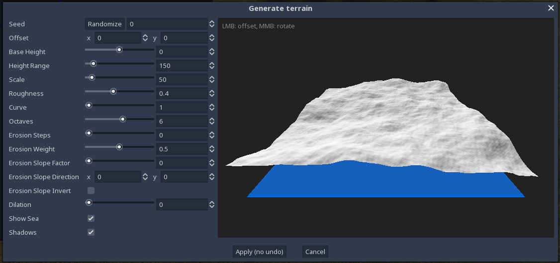 Screenshot of the terrain generator